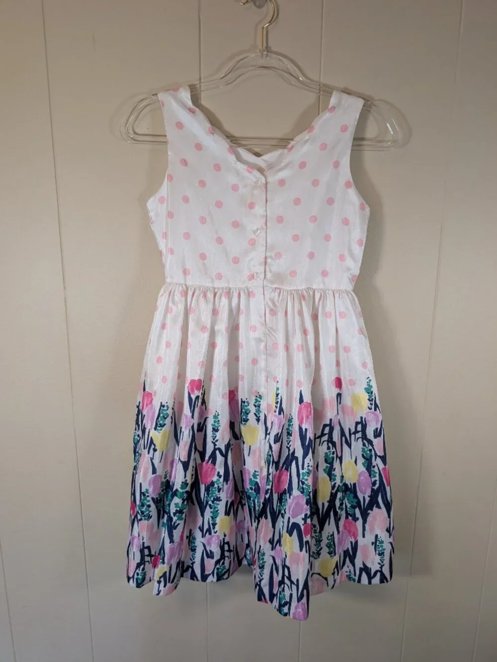 GYMBOREE Girls 12 Floral Polka Dot Dress Pink White Spring Easter Garden Party